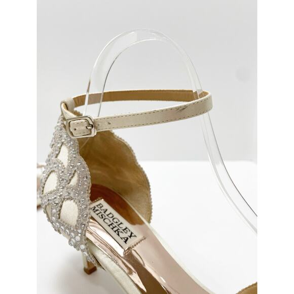 Badgley Mischka Ivory Gillian Satin Crystal Low Heel 8.5 - Picture 7 of 8